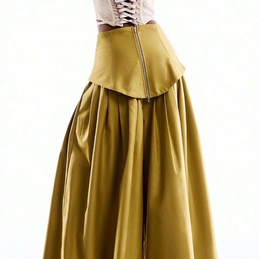 Yellow Casual Women's Pleated Wide Leg Pants - Picture 2 of 8